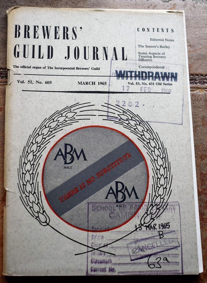 BREWERS' GUILD JOURNAL March 1965 Vol.51 No.605 Image