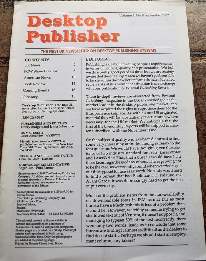 Desktop Publisher volume 2 no.9 September 1987 Image