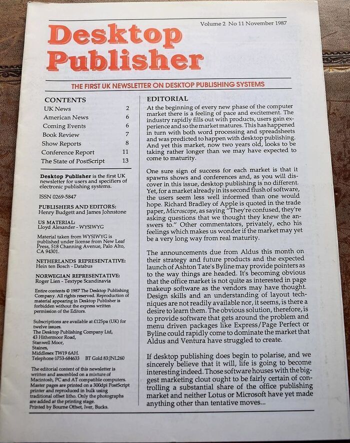 Desktop Publisher volume 2 no.11 November 1987 Image