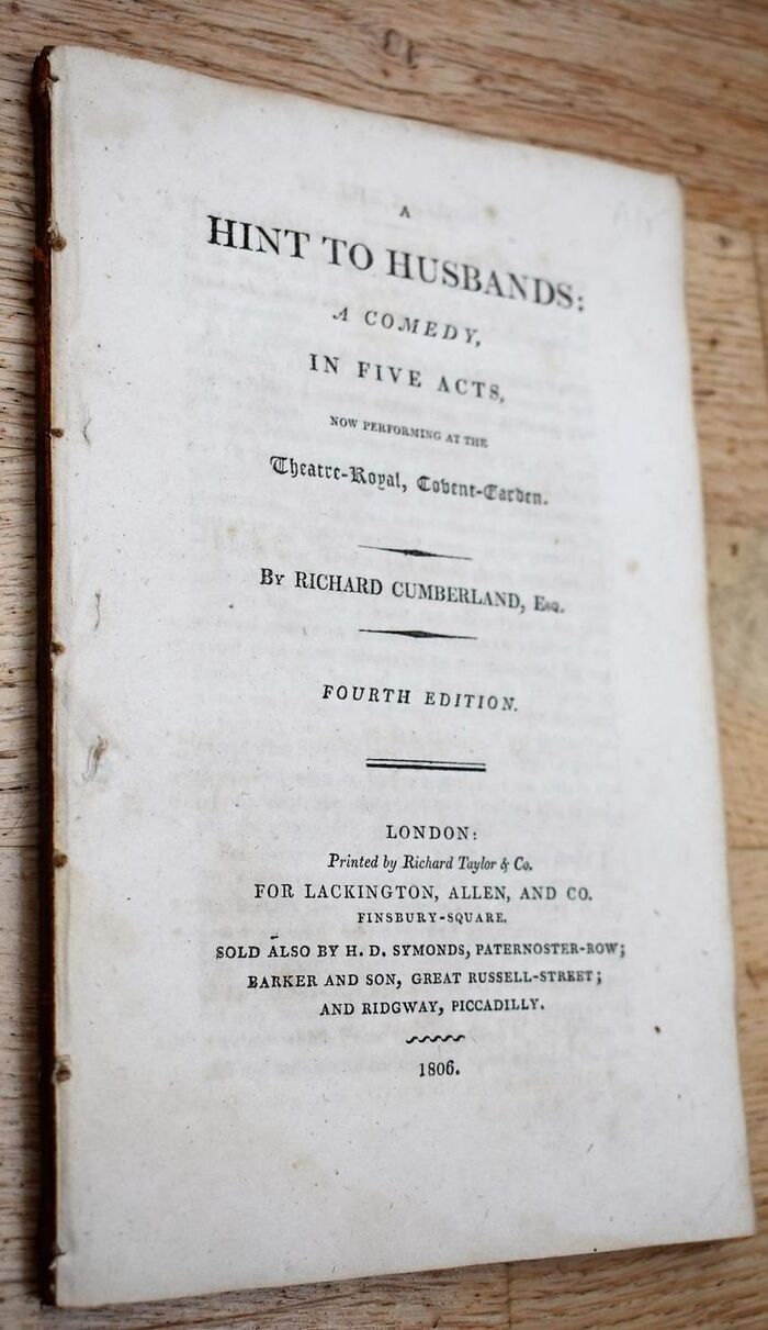 A HINT TO HUSBANDS A Comedy in Five Acts now performing at the Theatre-Royal, Covent-Garden Image