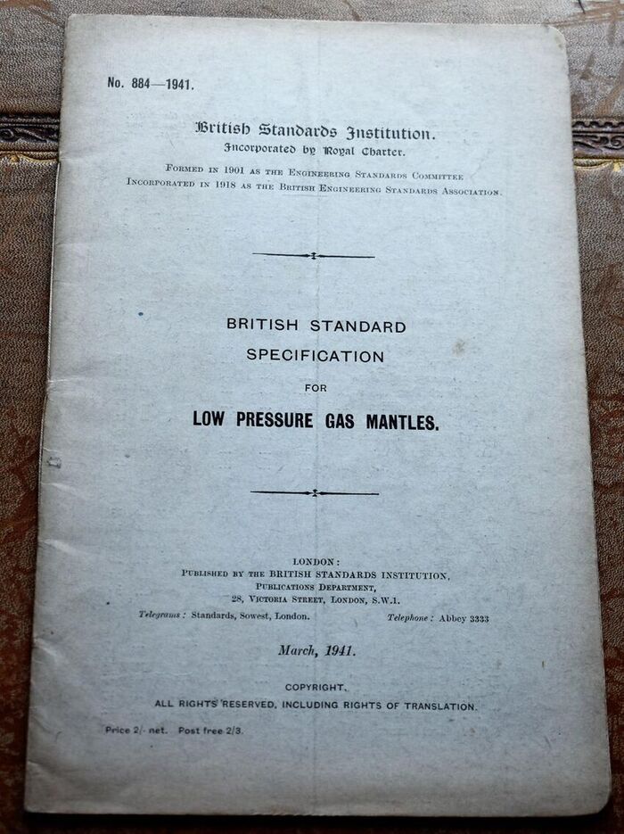 British Standard Specification For Low Pressure Gas Mantles Image