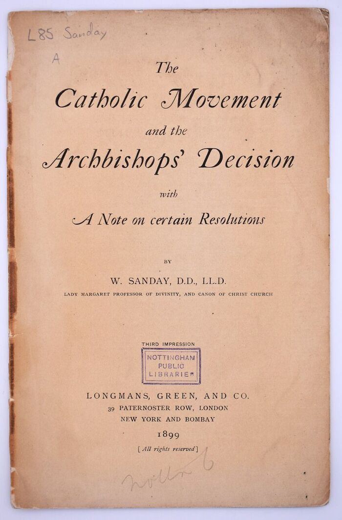 THE CATHOLIC MOVEMENT AND THE ARCHBISHOPS' DECISION With A Note On Certain Resolutions Image