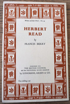 HERBERT READ Writers And Their Work No. 45