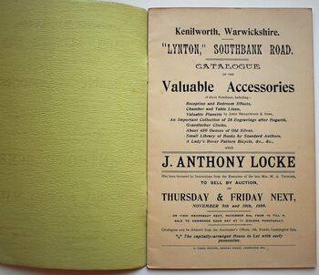 Lynton, Southbank Road, Kenilworth Sale Of Contents 1899
