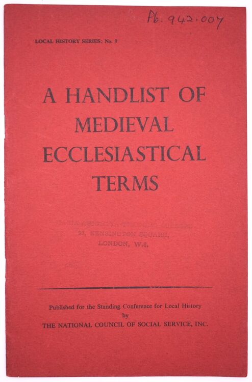 A Handlist Of Medieval Ecclesiastical Terms