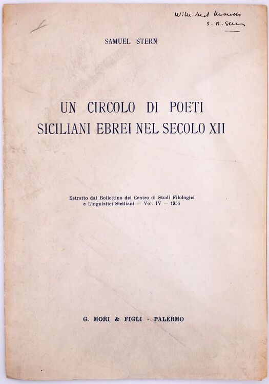 Un Circolo Di Poeti Siciliani Ebrei Nel Secolo XII [SIGNED]