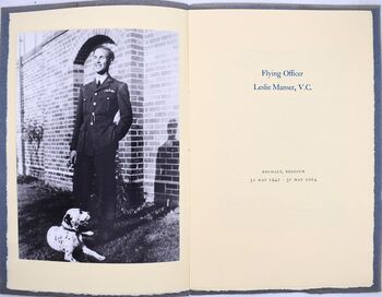 Flying Officer Leslie Manser, VC. Bochalt, Belgium 31 May 1942 - 31 May 2004 [With MSS Letter]